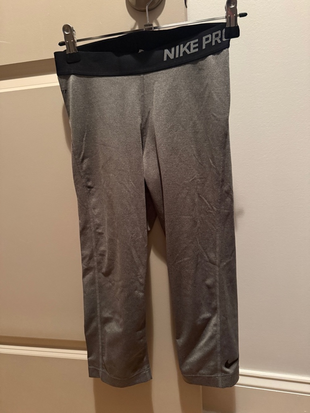Nike PRO Gray Athletic Capri Leggings with Black Waistband